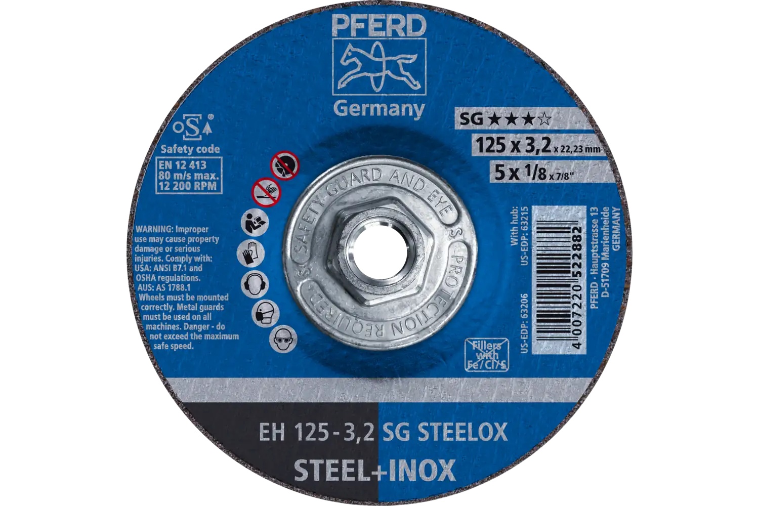 Picture of Pferd Cut-Off Wheel, 5" X 1/8 X 5/8-11, Sg Steelox, T27, Aluminum Oxide